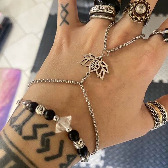 Boho crystal bracelets .Set of 2 ! Herkimer diamond & lotus flower om sign charm - Picture 4 of 8